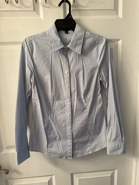 Ann Taylor Light Blue and White Pinstripe Button-Down Shirt